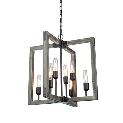 Steel with Wood Square Frame Chandelier