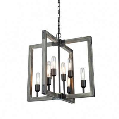 Steel with Wood Square Frame Chandelier