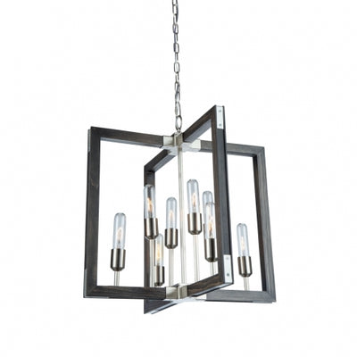 Steel with Wood Square Frame Chandelier