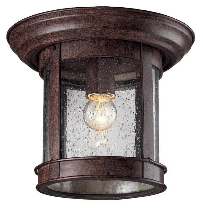 Aluminium with Clear Seedy Glass Caged Round Outdoor Flush Mount - LV LIGHTING
