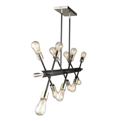Matte Black with Brushed Nickel Frame Linear Adjustable Chandelier - LV LIGHTING