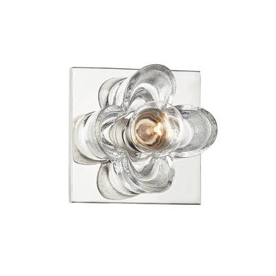 Steel Frame with Clear Blossom Glass Shade Wall Sconce