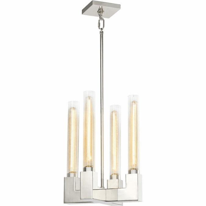 Aged Brass Frame with Clear Ribbed Cylindrical Glass Pendant - LV LIGHTING