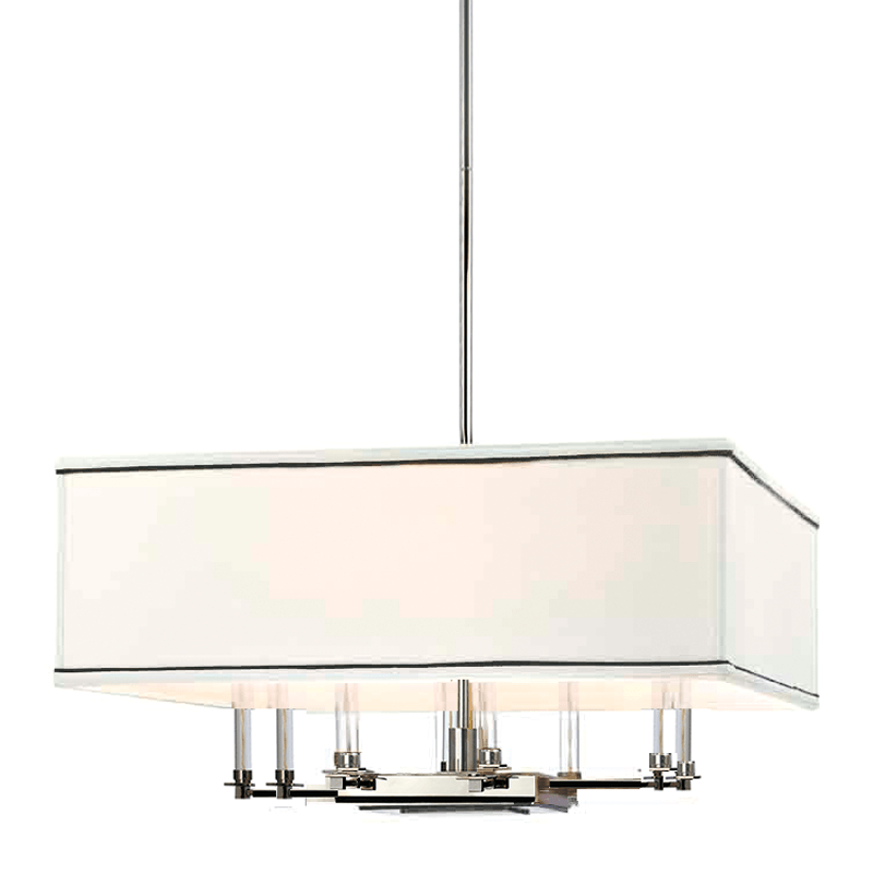 Polished Nickel with White and Black Trim Fabric Shade Square Chandelier - LV LIGHTING