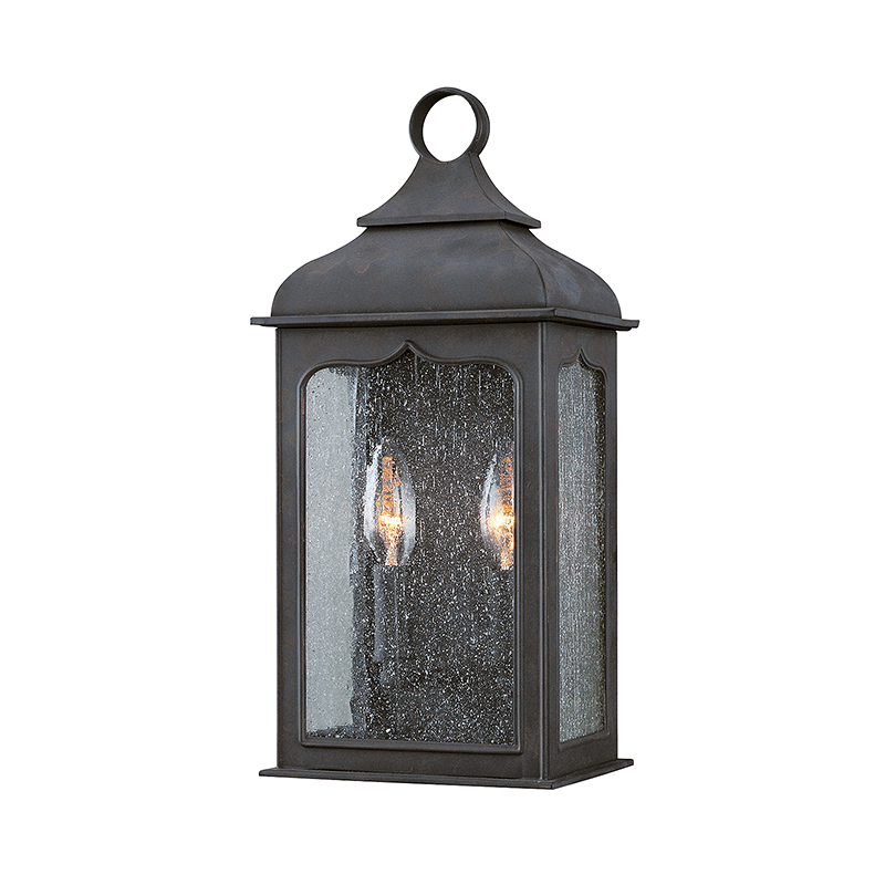 Colonial Iron with Clear Seedy Glass Shade Outdoor Wall Sconce - LV LIGHTING