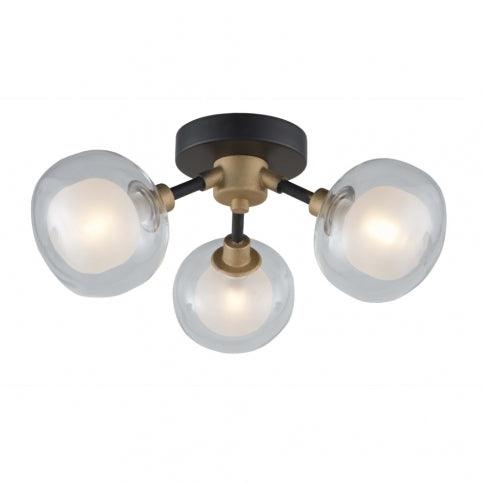 Black with Gold Frame with Clear and Frosted Glass Globe Flush Mount - LV LIGHTING