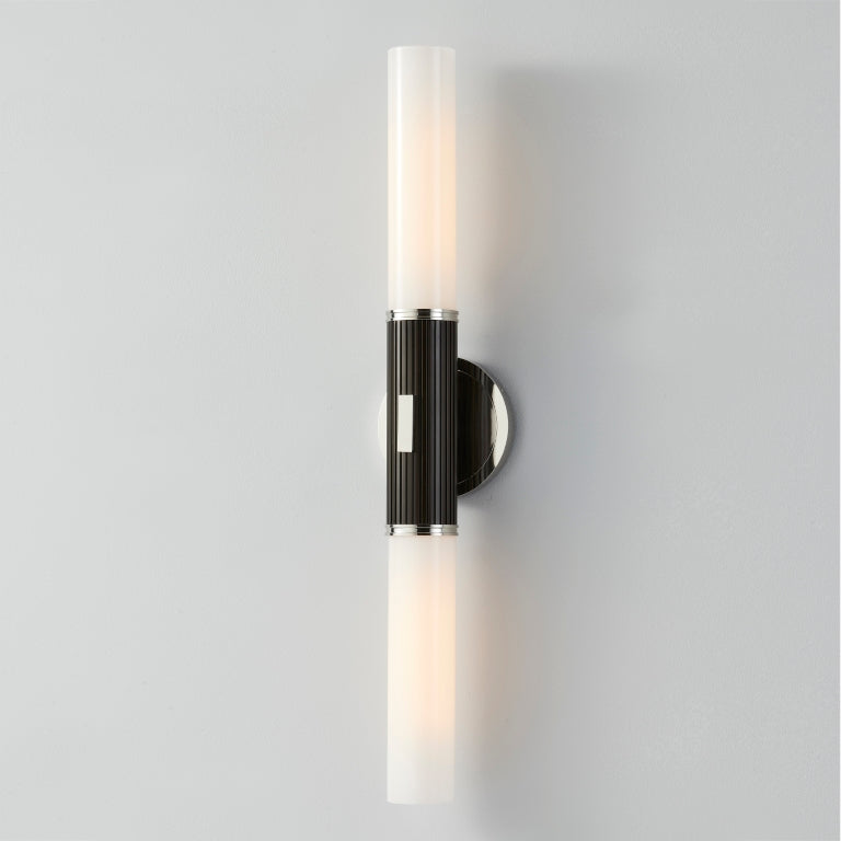 Steel Frame with Cylindrical Opal Glass Shade 2 Light Wall Sconce