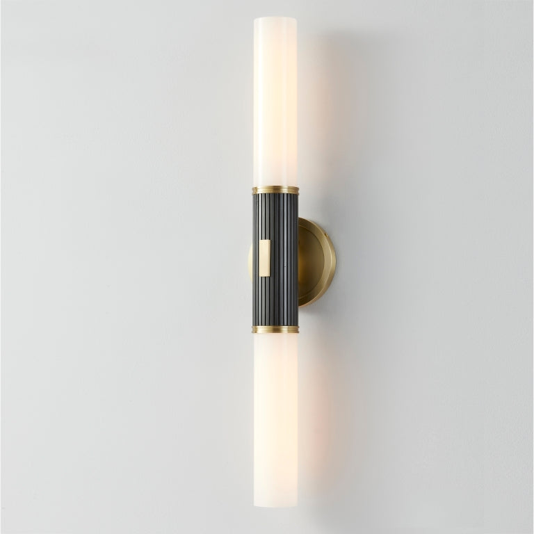 Steel Frame with Cylindrical Opal Glass Shade 2 Light Wall Sconce