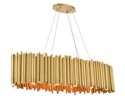Aged Brass Rod Oval Frame Linear Chandelier - LV LIGHTING