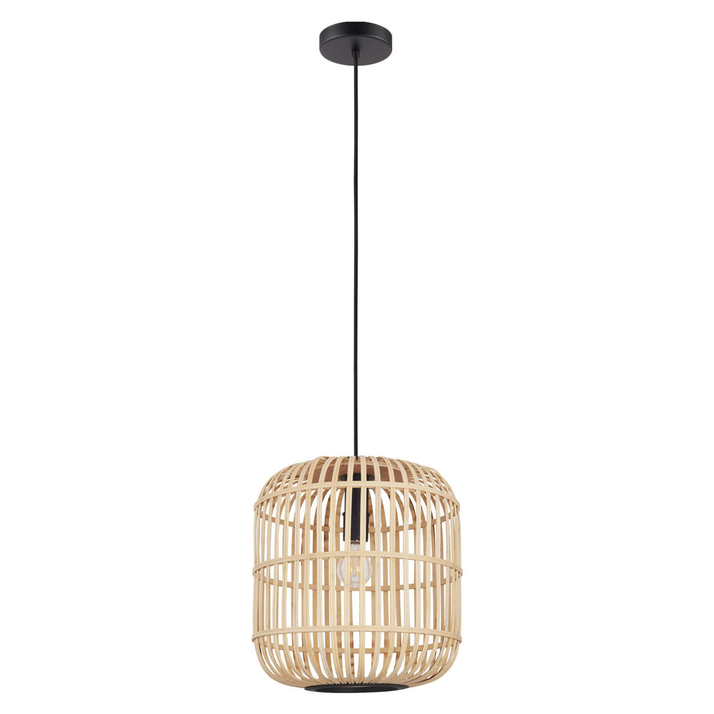 Black with Wood Shade Pendant - LV LIGHTING