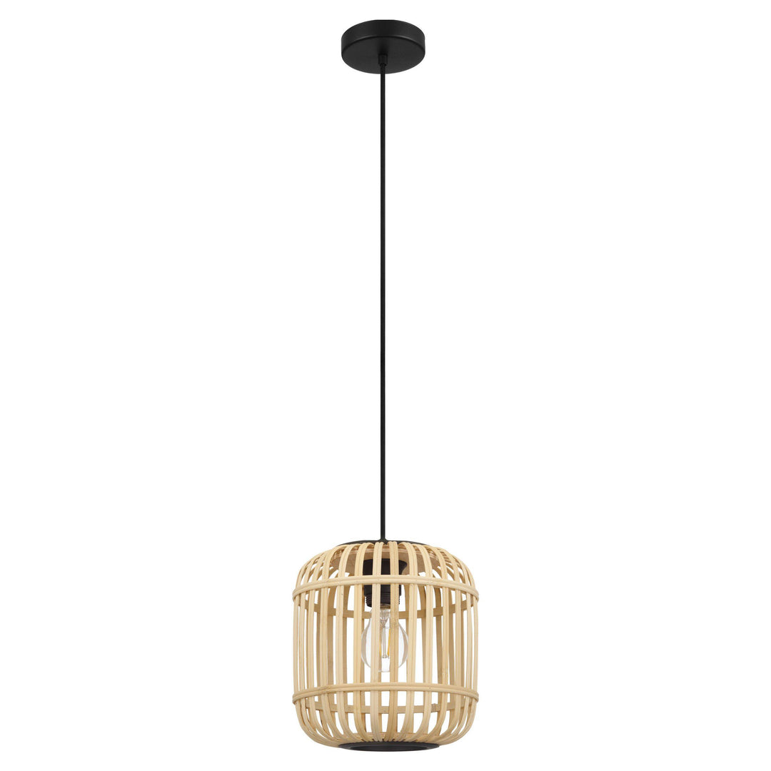 Black with Wood Shade Pendant - LV LIGHTING