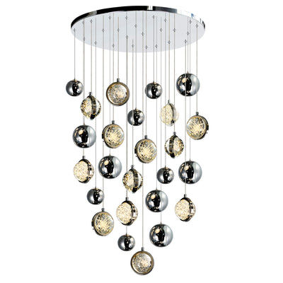 LED Polished Nickel Frame with Bubble Crystal and Chrome Globe Chandelier