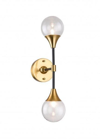 Black and Gold Frame with Clear Glass Globe Shade Wall Sconce - LV LIGHTING