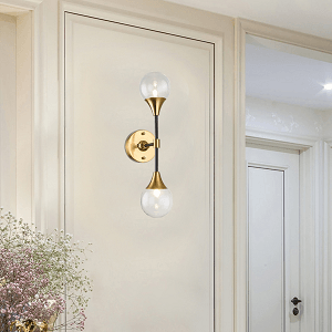 Black and Gold Frame with Clear Glass Globe Shade Wall Sconce - LV LIGHTING