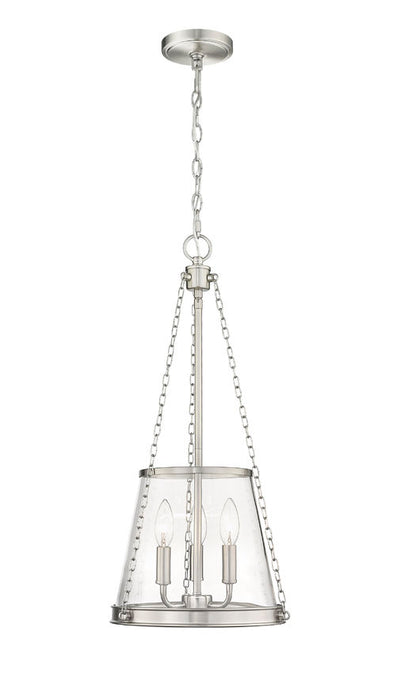 Steel Frame and Chain with Half Clear Glass Shade Pendant