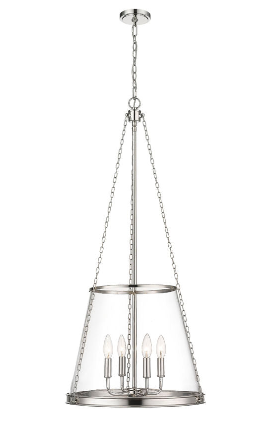 Steel Frame and Chain with Half Clear Glass Shade Pendant
