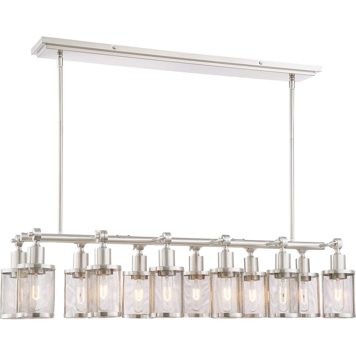 Brushed Nickel Frame with Cylindrical Mesh Shade Linear Chandelier - LV LIGHTING