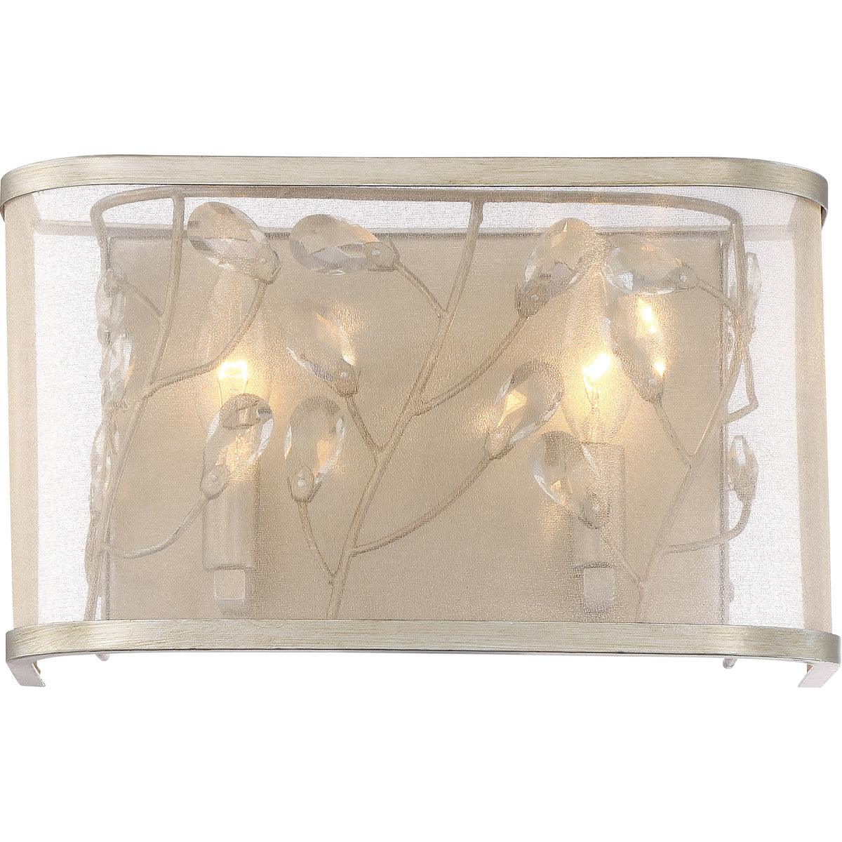 Burnished Silver with Clear Crystal and Organza Shade Wall Sconce - LV LIGHTING