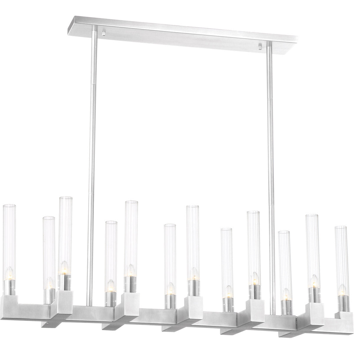 Steel Frame with Clear Ribbed Cylindrical Glass Shade Linear Chandelier