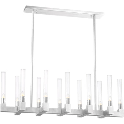 Steel Frame with Clear Ribbed Cylindrical Glass Shade Linear Chandelier