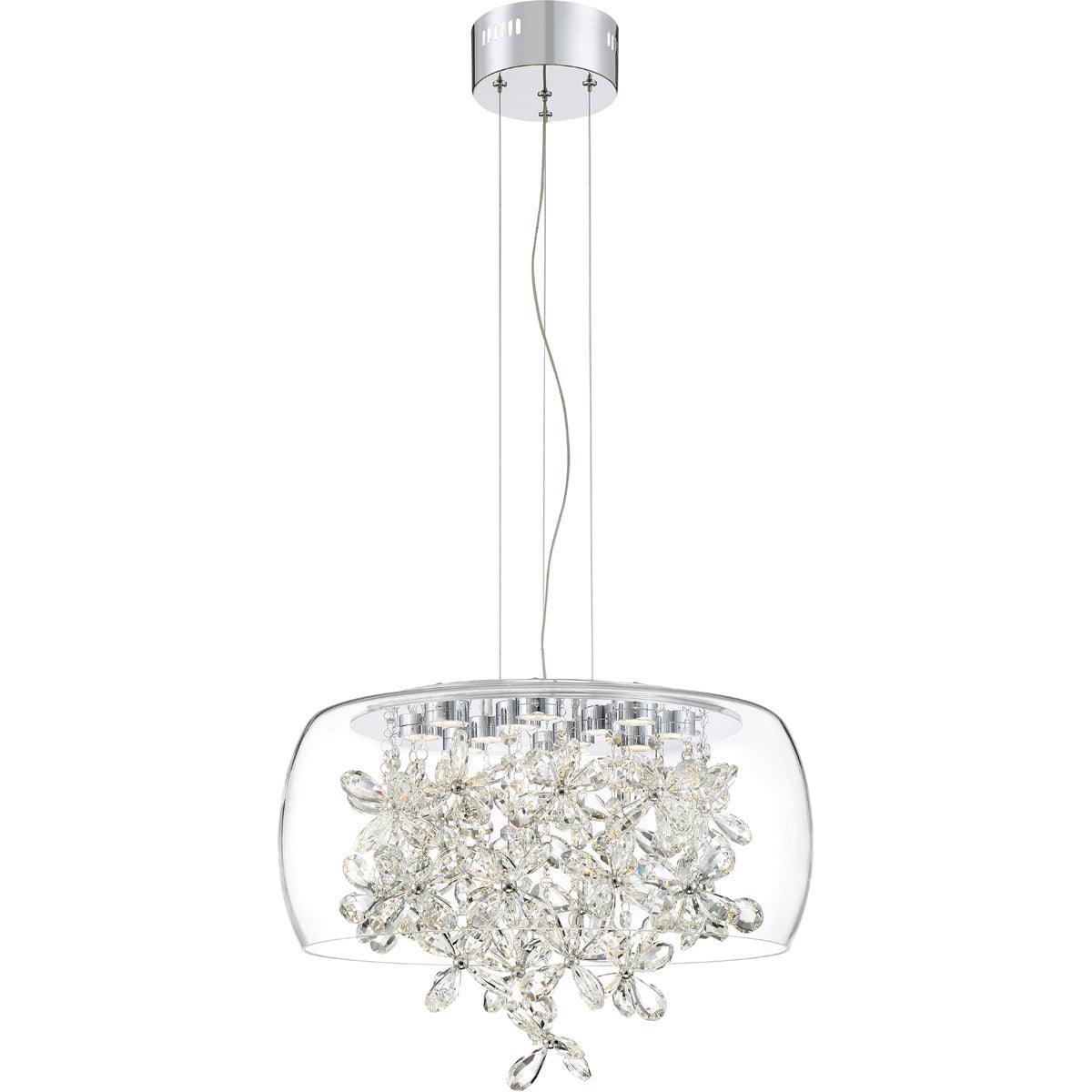 LED Chrome Frame with Clear Crystal Petal and Glass Shade Chandelier - LV LIGHTING