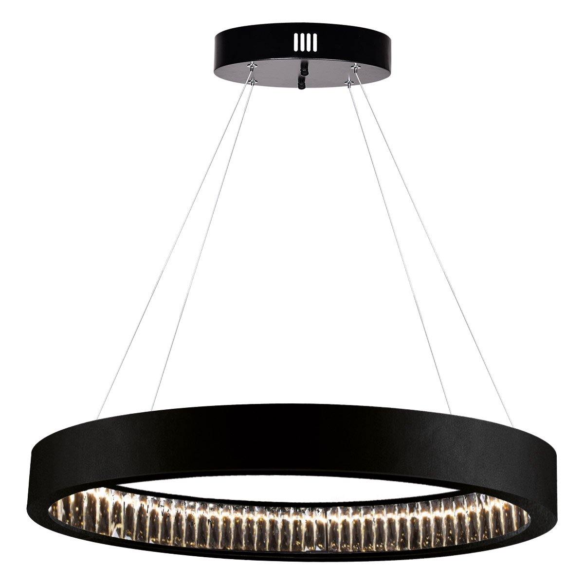 LED Matte Black with Inner Crystal Oval Chandelier - LV LIGHTING