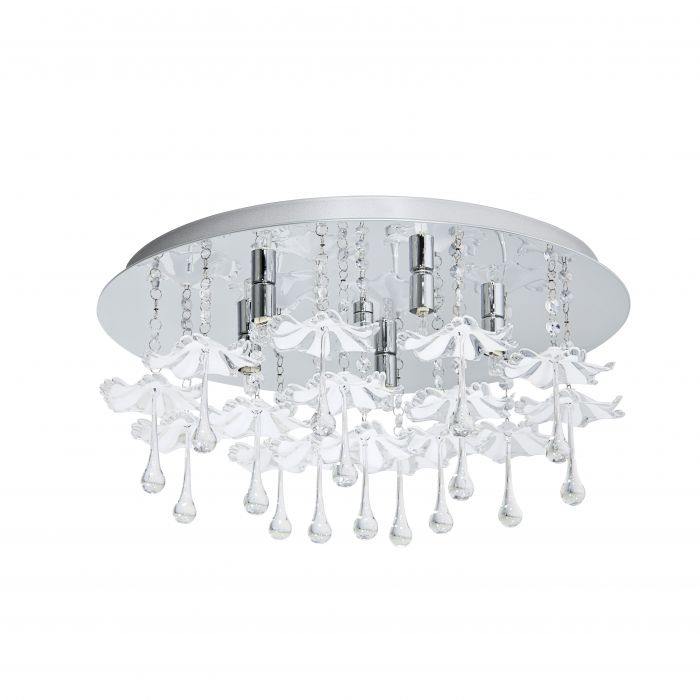 Chrome with Crystal Drop Flush Mount - LV LIGHTING