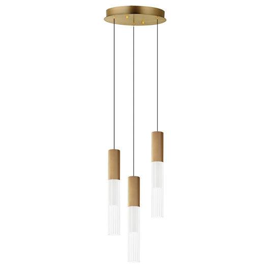 LED Gold Frame with Clear Cylindrical Ribbed Glass Shade Pendant - LV LIGHTING