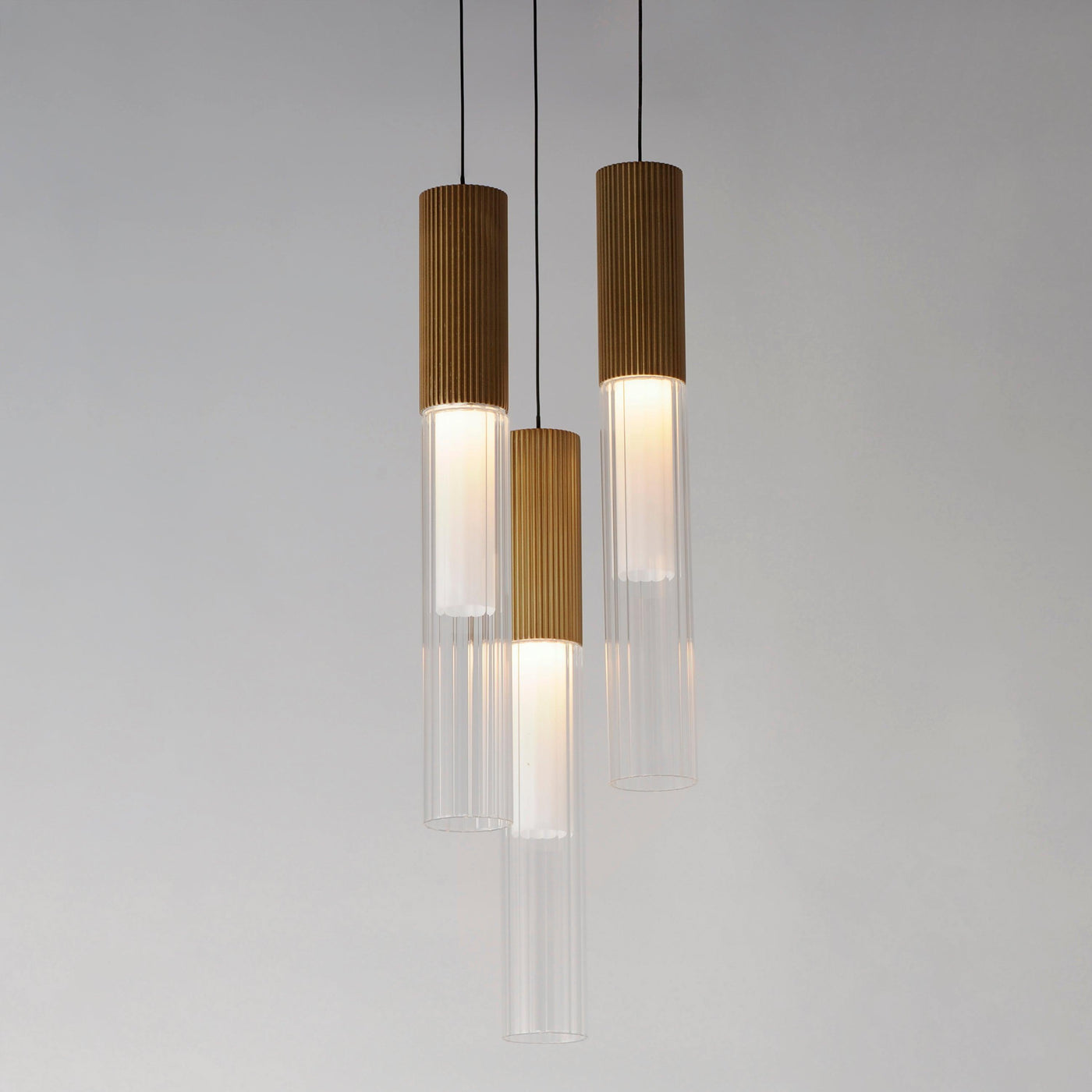 LED Gold Frame with Clear Cylindrical Ribbed Glass Shade Pendant - LV LIGHTING