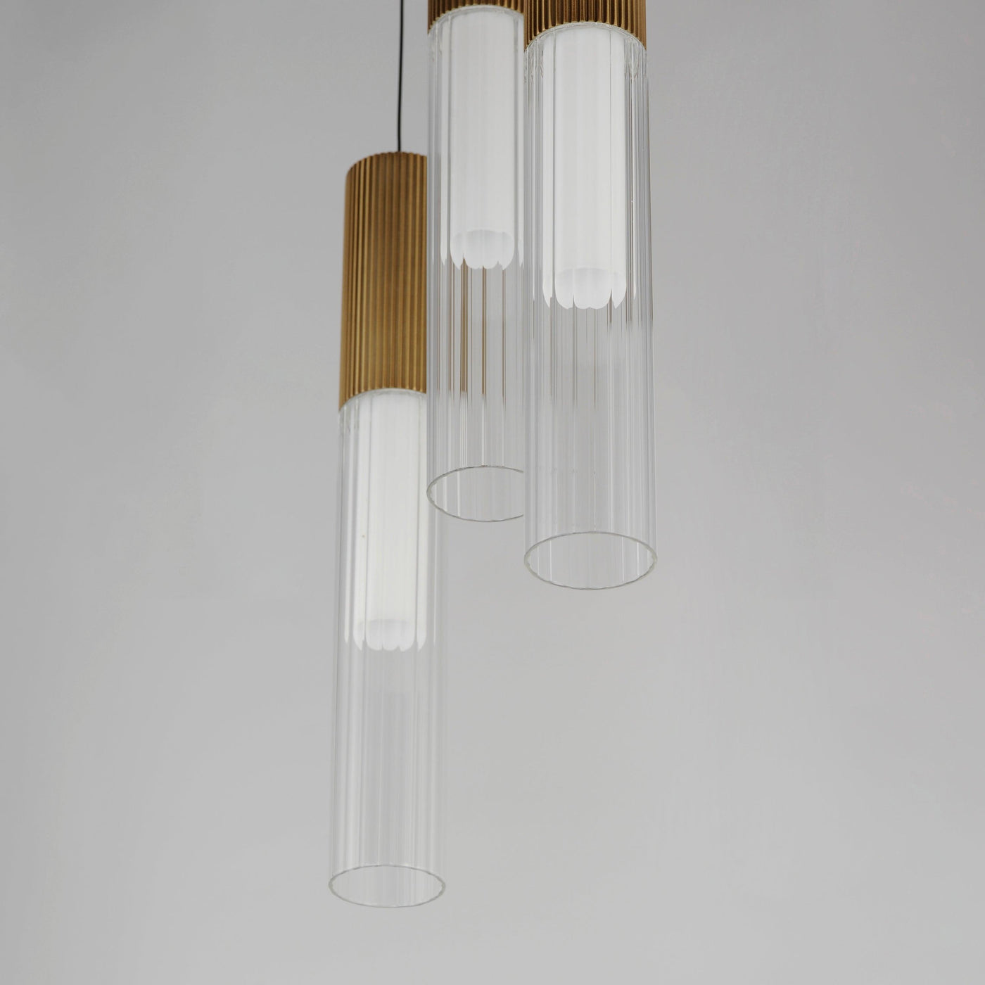 LED Gold Frame with Clear Cylindrical Ribbed Glass Shade Pendant - LV LIGHTING