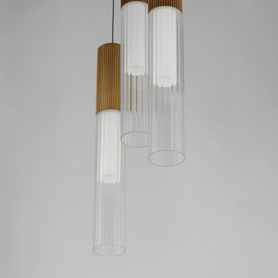 LED Gold Frame with Clear Cylindrical Ribbed Glass Shade Pendant - LV LIGHTING