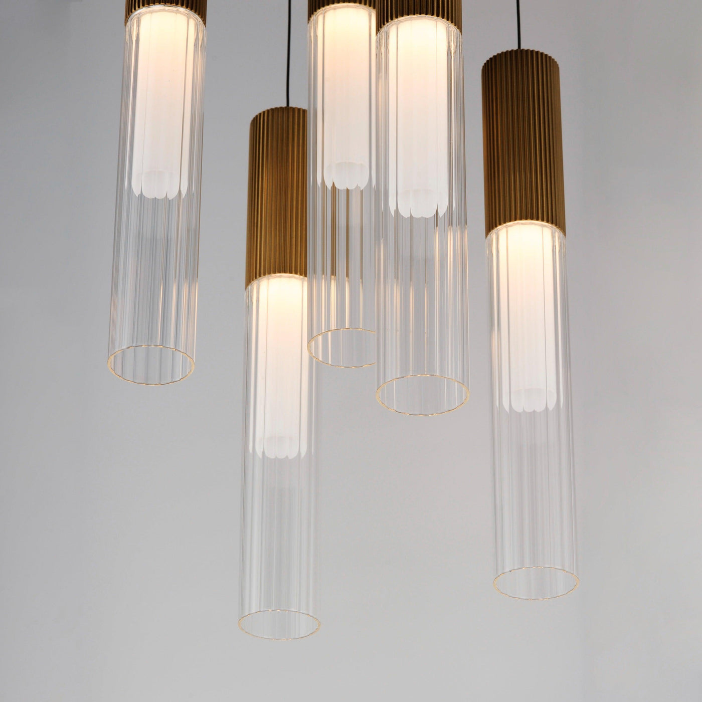 LED Gold Frame with Clear Cylindrical Ribbed Glass Shade Pendant - LV LIGHTING