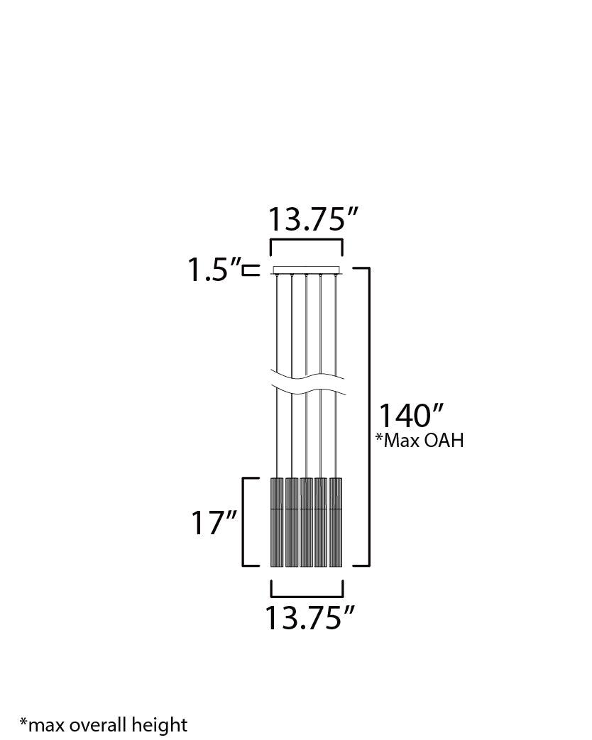 LED Gold Frame with Clear Cylindrical Ribbed Glass Shade Pendant - LV LIGHTING