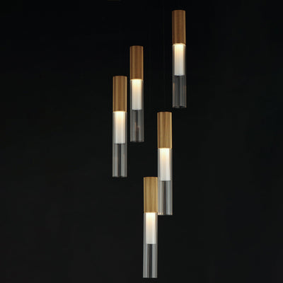 LED Gold Frame with Clear Cylindrical Ribbed Glass Shade Pendant - LV LIGHTING