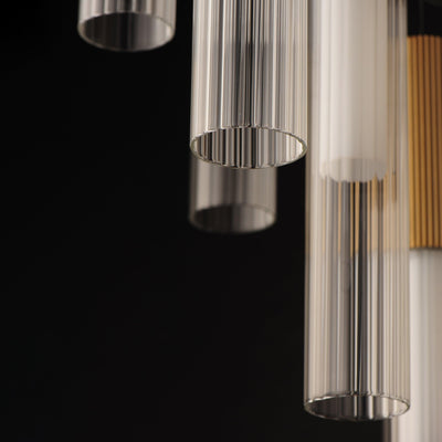 LED Gold Frame with Clear Cylindrical Ribbed Glass Shade Pendant - LV LIGHTING