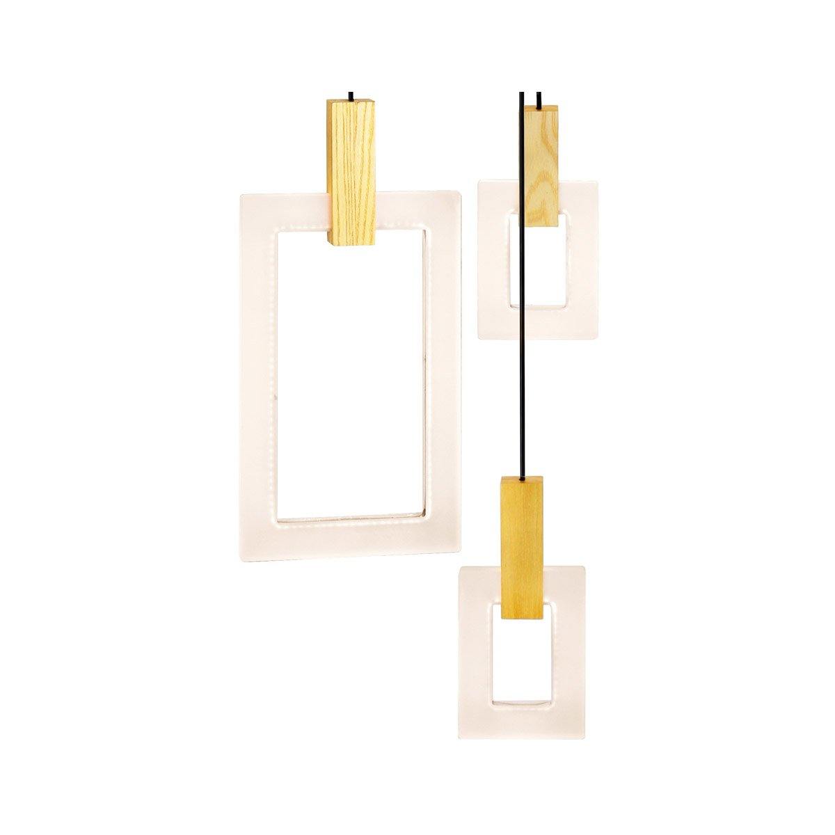LED Rectangular Ring with White Oak Linear Pendant - LV LIGHTING