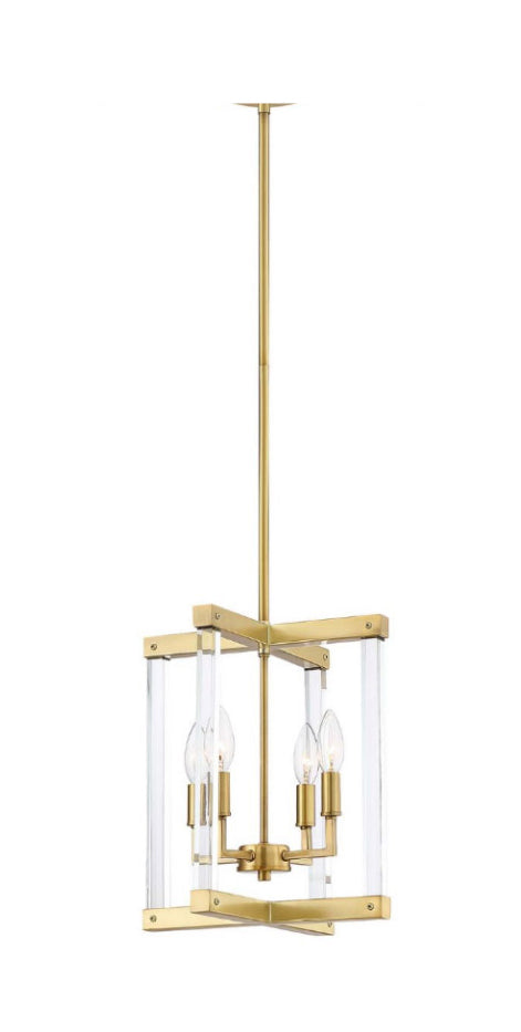 Steel Frame and Clear Acrylic Frame Pendant in Polished Brass by Zeev