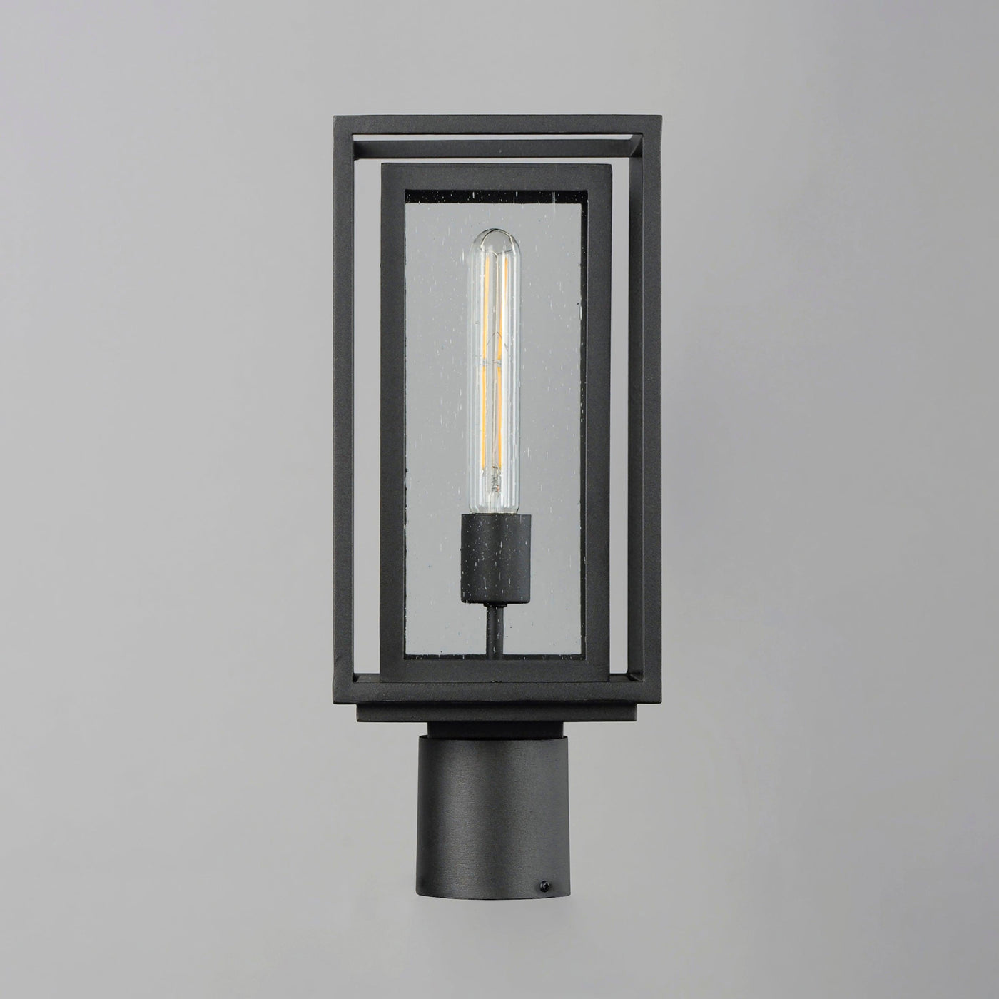 Black Aluminum Rectangular Frame in Frame with Clear Seedy Glass Outdoor Post Light - LV LIGHTING