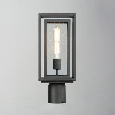 Black Aluminum Rectangular Frame in Frame with Clear Seedy Glass Outdoor Post Light - LV LIGHTING