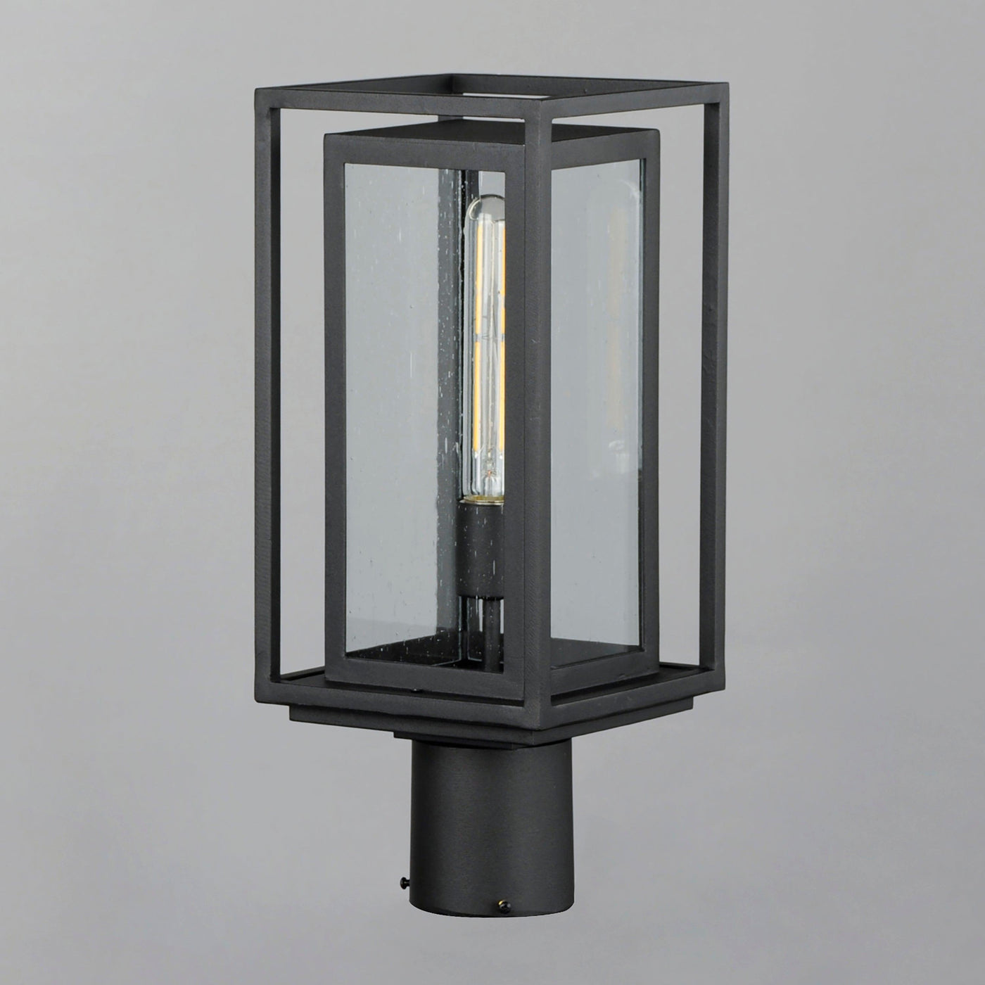 Black Aluminum Rectangular Frame in Frame with Clear Seedy Glass Outdoor Post Light - LV LIGHTING