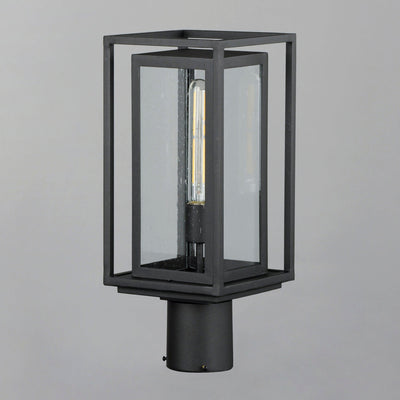 Black Aluminum Rectangular Frame in Frame with Clear Seedy Glass Outdoor Post Light - LV LIGHTING