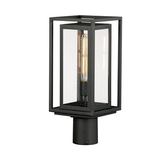 Black Aluminum Rectangular Frame in Frame with Clear Seedy Glass Outdoor Post Light - LV LIGHTING