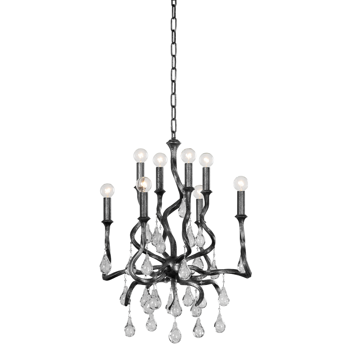 Steel Swirling Arms with Craquelle Crystal Drops Chandelier