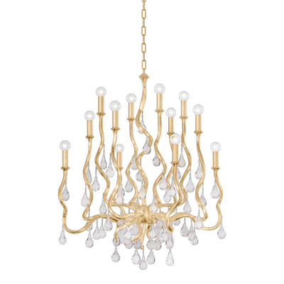 Steel Swirling Arms with Craquelle Crystal Drops Chandelier