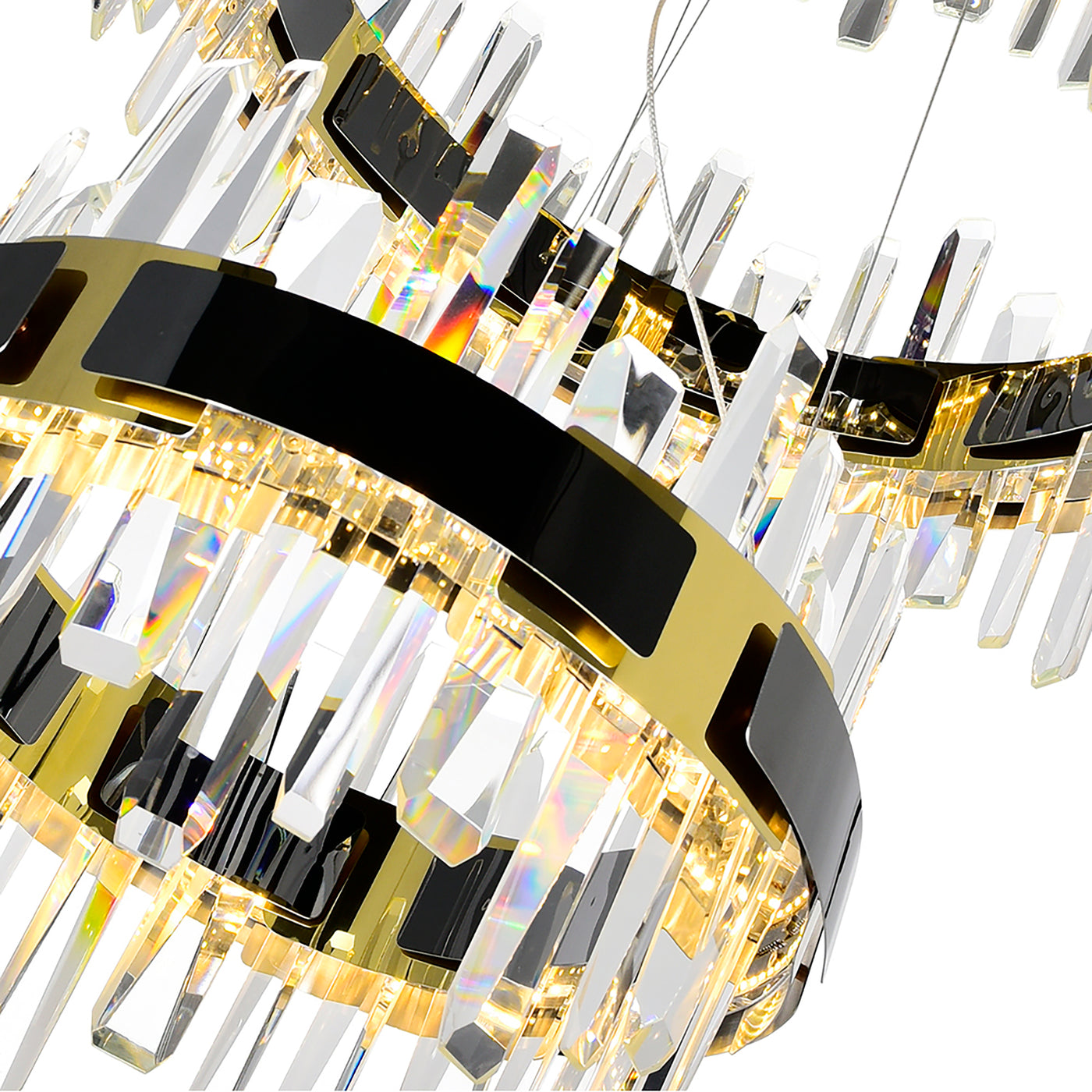 LED Brass and Pearl Black Frame with Cyrstal Rod 3 Tier Chandelier
