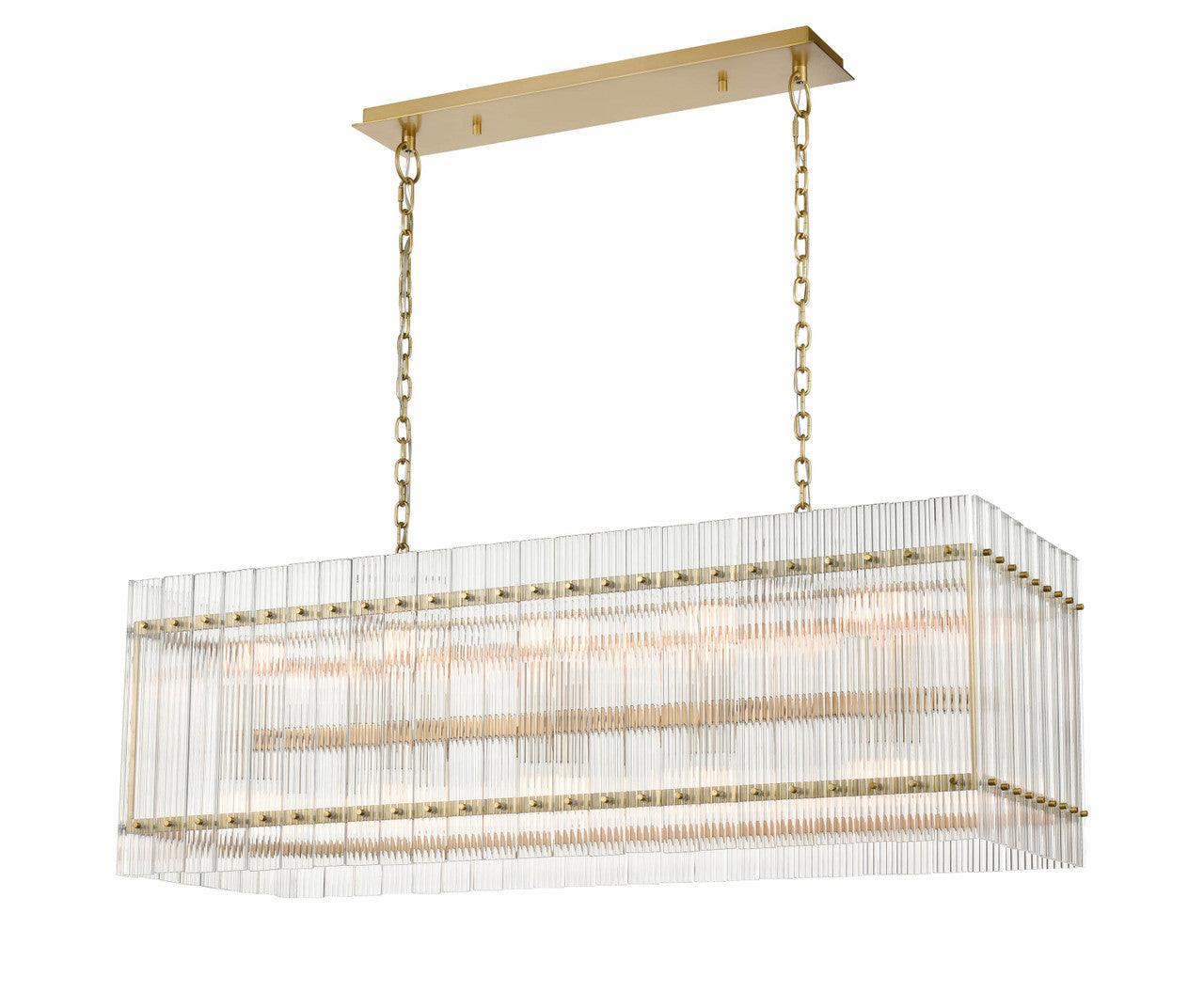 Aged Brass Rectangular Frame with Clear Glass Shade Chandelier - LV LIGHTING