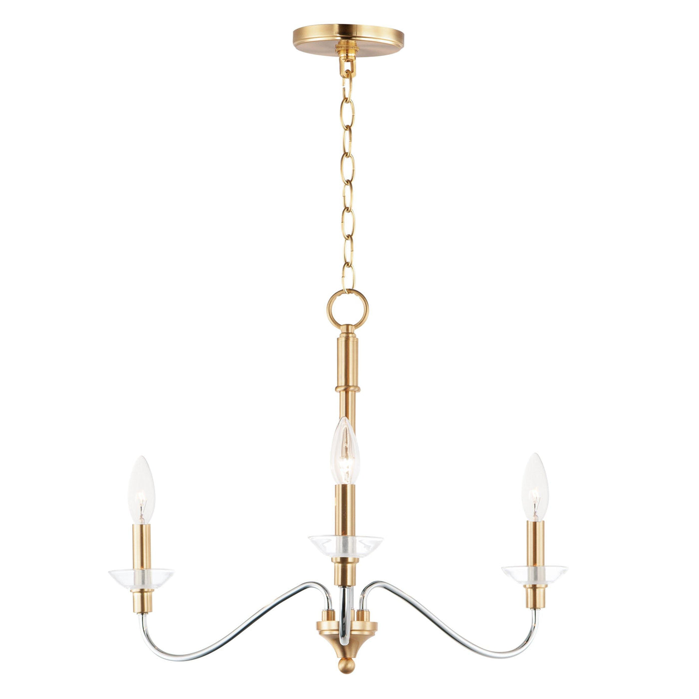 Chrome with Satin Brass 3 Light Chandelier - LV LIGHTING