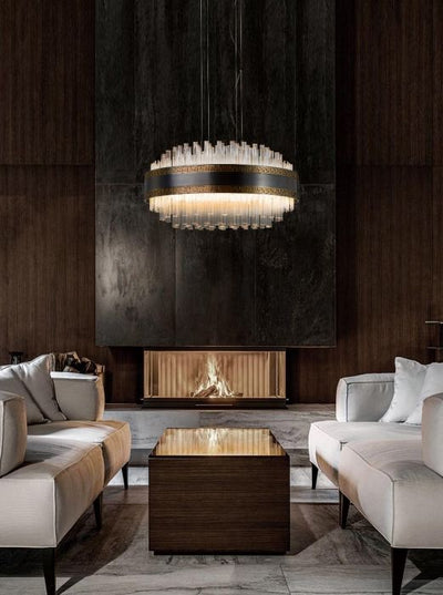 LED Satin Dark Gray Frame with Clear Glass Rod Diffuser Chandelier