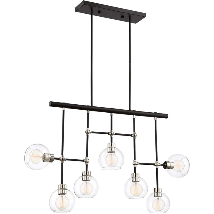 Steel Rod Arm with Clear Glass Shade Linear Chandelier in Polished Nickel with Matte Black by Zeev