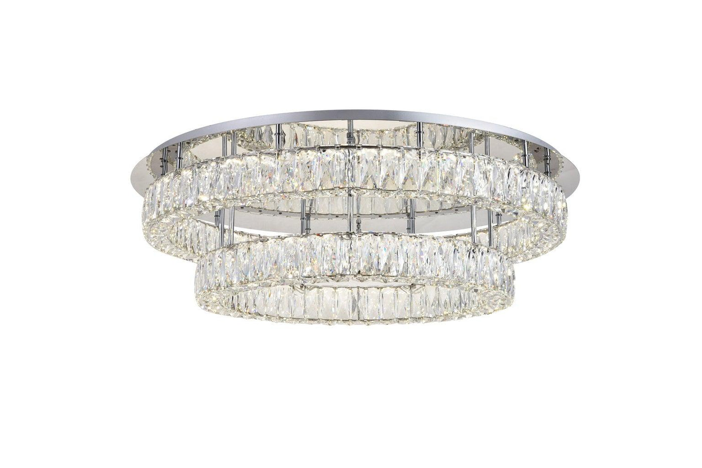 LED Steel with Clear Crystal Ring 2 Tier Flush Mount - LV LIGHTING